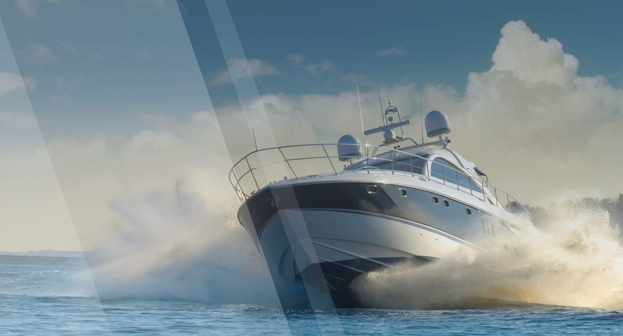 A graphic banner with a boat going fast in the water Man using binoculars banner for the Privacy Policy page on US Captains License.