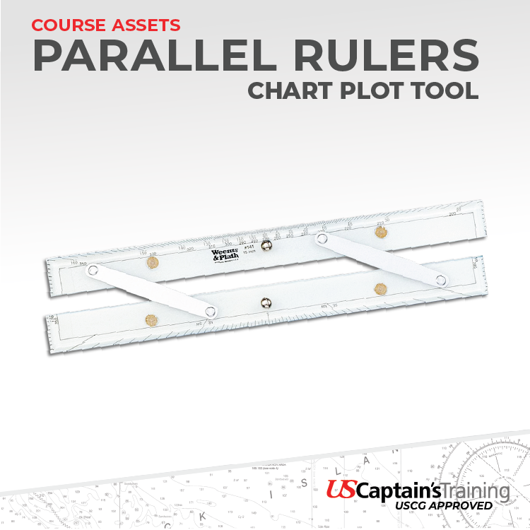 Parallel ruler chart plot tool used in USCG-approved captain’s license course for navigation training